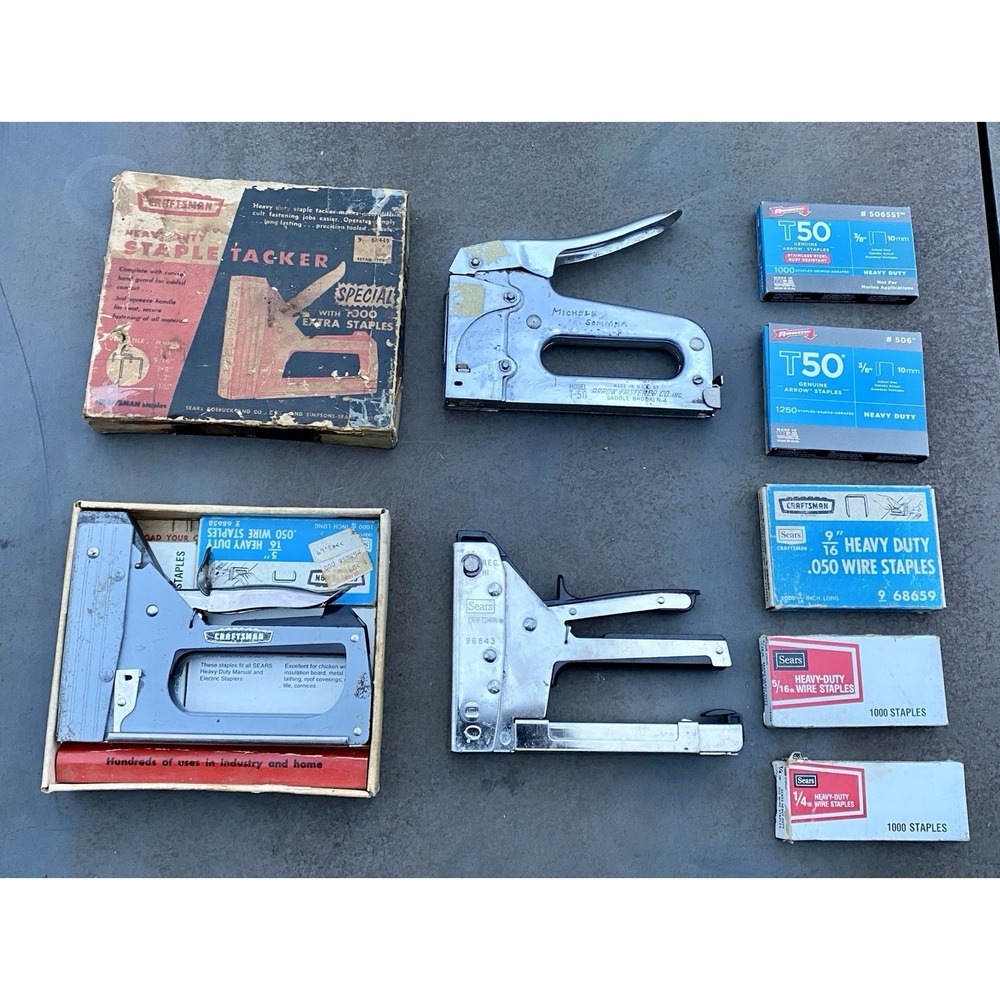 LOT of 3 Staple Tacker Stapler Sears Craftsman Arrow T50 Heavy Duty Vintage VGC